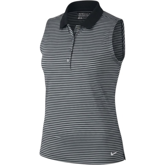 Nike Golf Tops - Nike Golf Tour Performance Sleeveless Polo Shirt Black White Stripe XL Dri-FIT